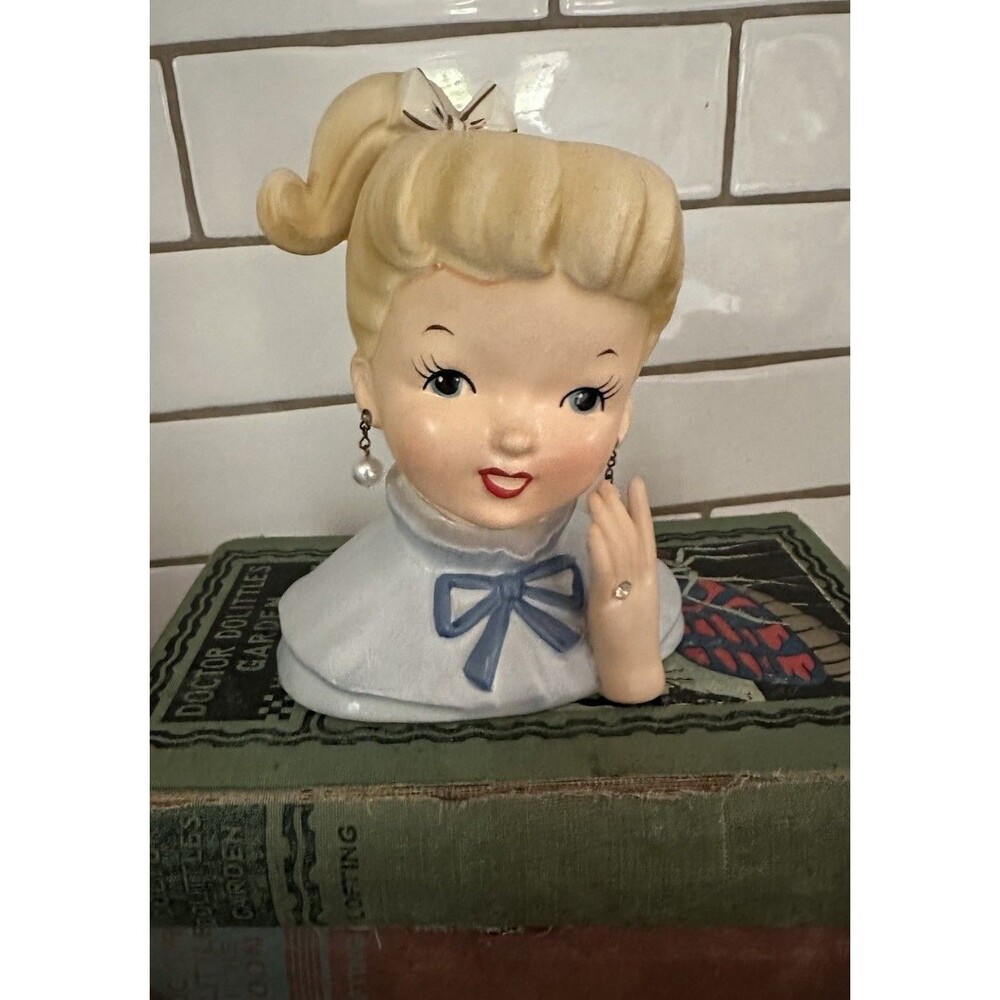 1950’s NAPCO Head Vase Blonde Pony Tail Lady Diamonds Pearls LOVE LUCY Label